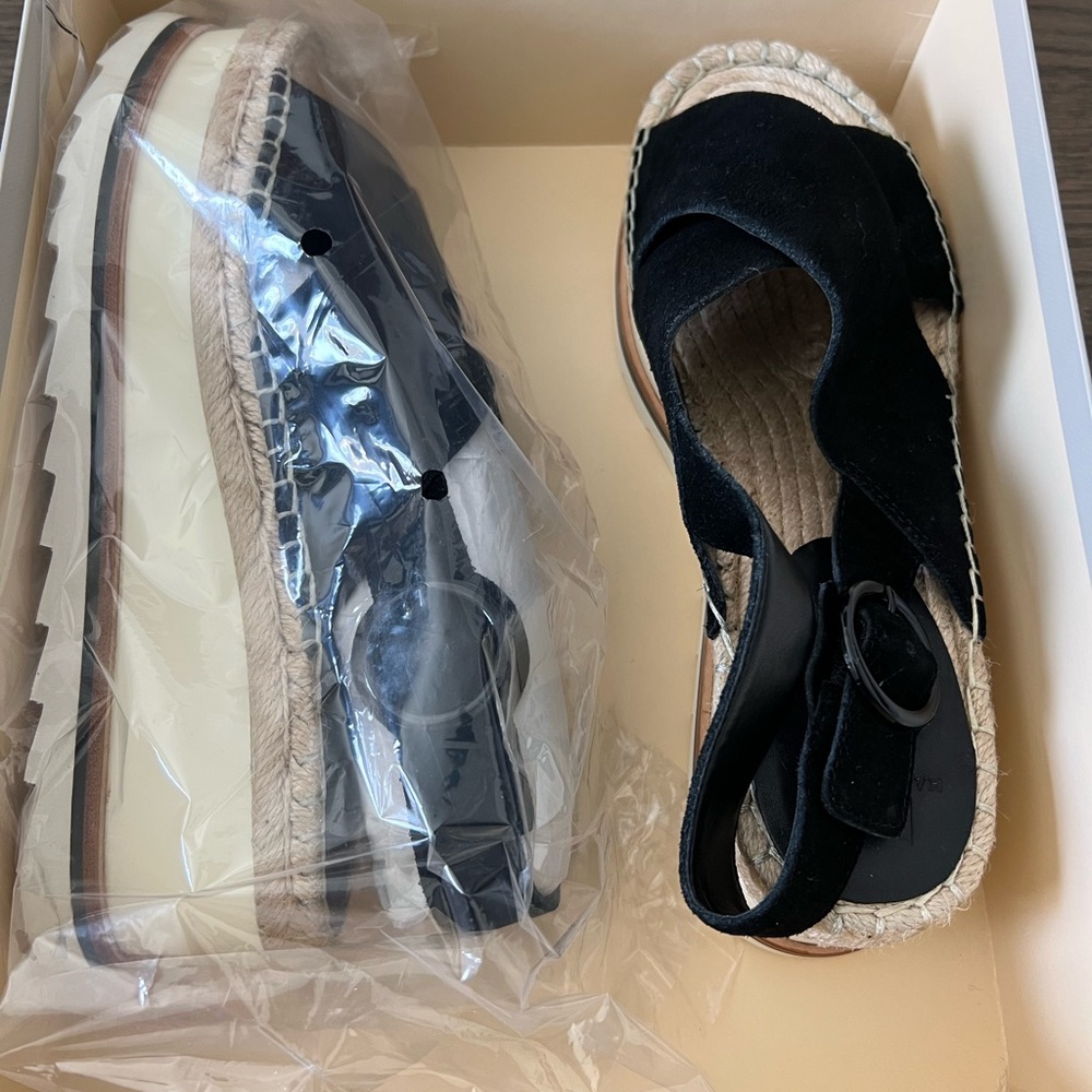 MARC FISHER GLENNA BLACK PLATFORM ESPADRILLE SANDAL 8.5. NIB